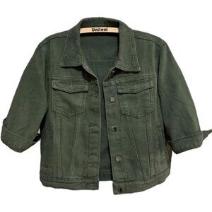 Women's 3/4 Sleeve Colored Cropped Denim Jacket Short Jean Jacket Army Green
